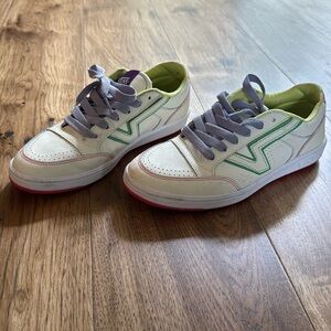Vans White Sneakers with Green and Pink Accents